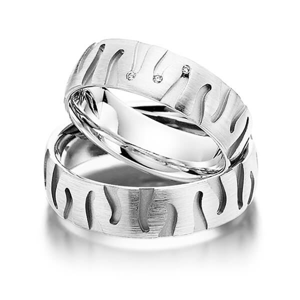 Set Klassieke trouwringen in buiten witgoud 14 kt. , binnen witgoud 14 kt. met in totaal 0,03 ct. Briljant tw/si van Steinberg