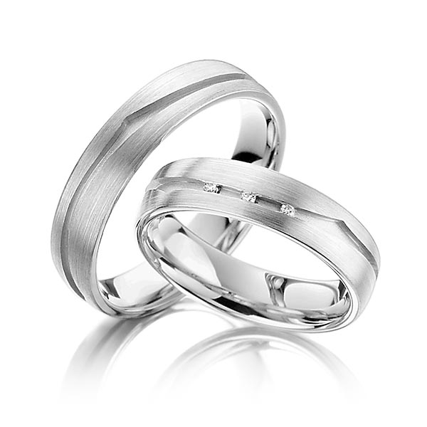 Set Klassieke trouwringen in buiten witgoud 14 kt. , binnen witgoud 14 kt. met in totaal 0,03 ct. Briljant tw/si van Steinberg - T-1144-2