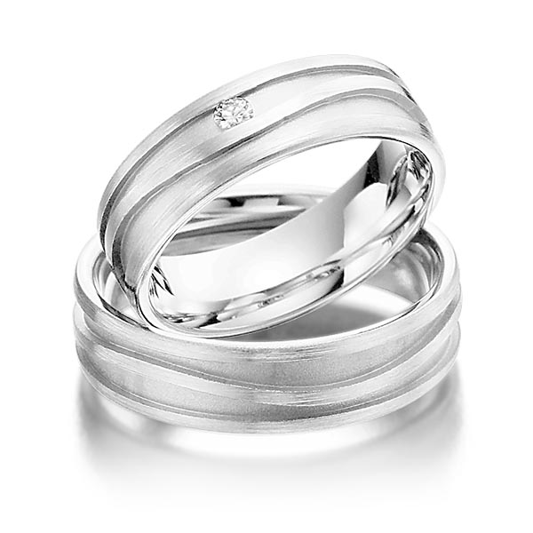 Set Klassieke trouwringen in buiten witgoud 14 kt. , binnen witgoud 14 kt. met in totaal 0,04 ct. Briljant tw/si van Steinberg