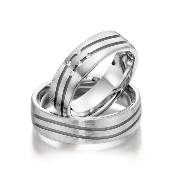 Set Klassieke trouwringen in buiten witgoud 14 kt. , binnen witgoud 14 kt. met in totaal 0,05 ct. Briljant tw/si van Steinberg