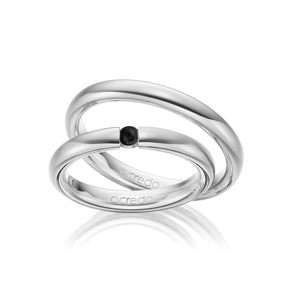 Set klassieke trouwringen in buiten witgoud 14 kt. , binnen witgoud 14 kt. met in totaal 0,08 ct. Briljant Zwart van acredo - A-1464-16