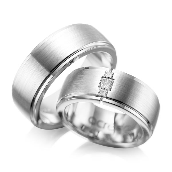 Set Klassieke trouwringen in buiten witgoud 14 kt. , binnen witgoud 14 kt. met in totaal 0,21 ct. Princess-Diamant tw/si van acredo - A-1087-7