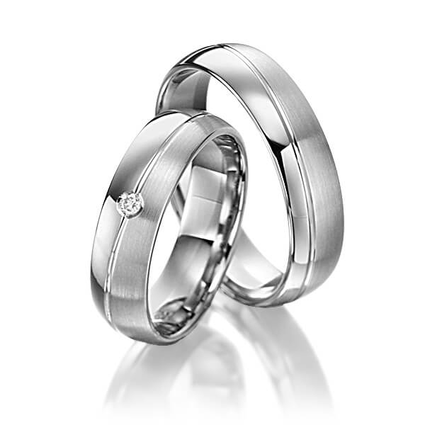 Set Klassieke trouwringen in dark grey gold 14 kt. met in totaal 0,02 ct. Briljant tw/si van Steinberg - Q-1390-11