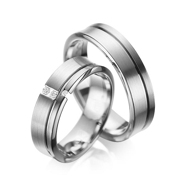 Set Klassieke trouwringen in dark grey gold 14 kt. met in totaal 0,05 ct. Briljant tw/si van acredo - A-1088-5