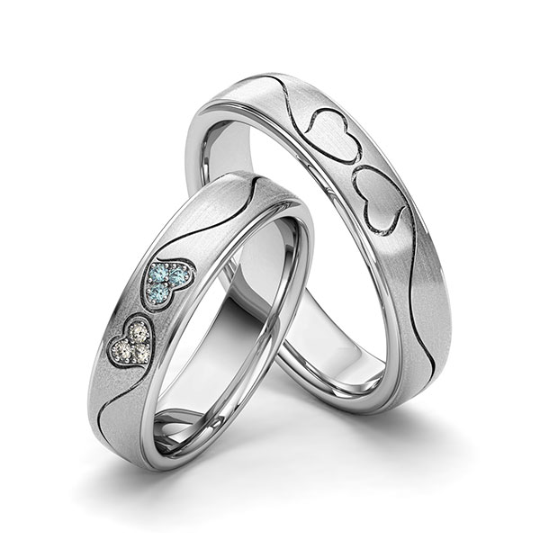 Set Klassieke trouwringen in edelstaal Hart met in totaal 0,06 ct. Briljant iceblue tw/si van Eternal Touch