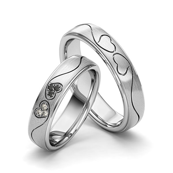 Set Klassieke trouwringen in edelstaal Hart met in totaal 0,06 ct. Briljant Zwart tw/si van Eternal Touch