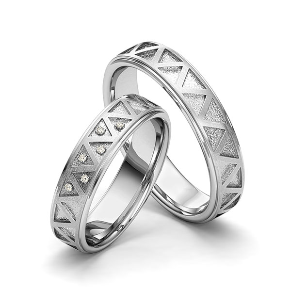 Set Klassieke trouwringen in edelstaal Laser Structuur met in totaal 0,045 ct. Briljant tw/si van Eternal Touch
