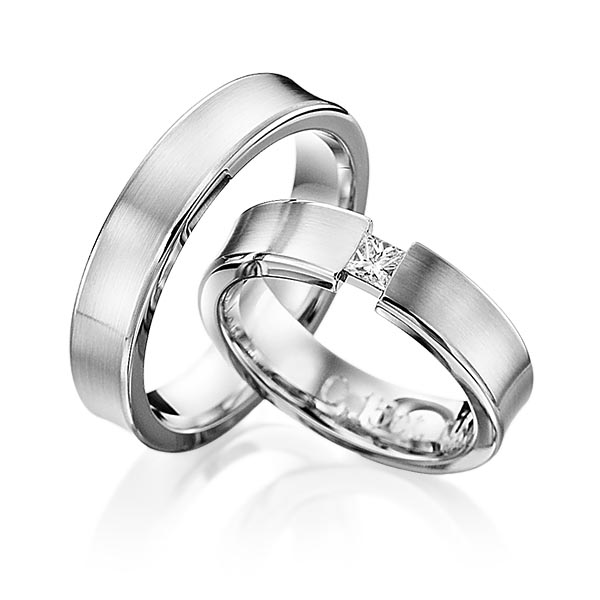 Set klassieke trouwringen in edelstaal met in totaal 0,12 ct. Princess-Diamant tw/si van Eternal Touch - Y-1025-4