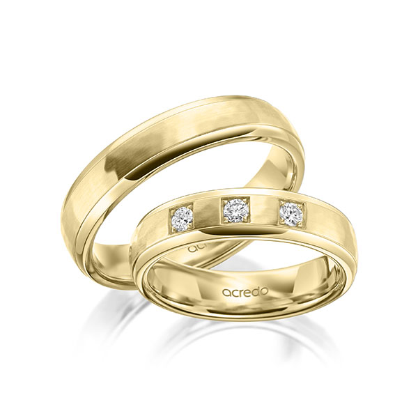 Set Klassieke trouwringen in geelgoud 14 kt. , hamerslag met in totaal 0,15 ct. Briljant tw/si van acredo - A-2011-6