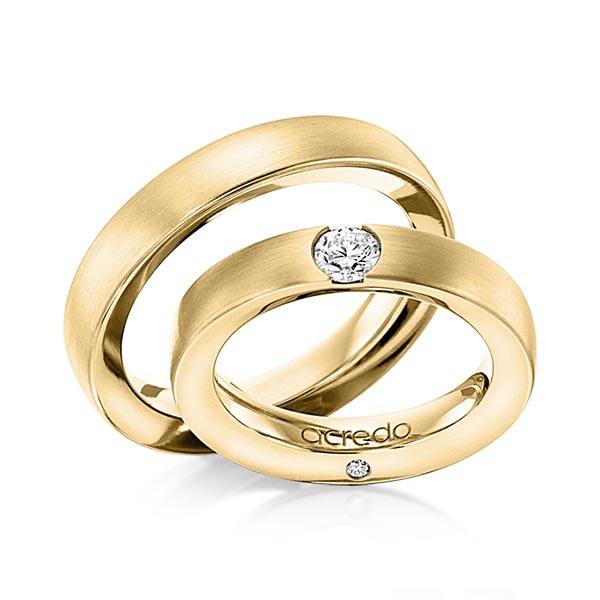 Set klassieke trouwringen in geelgoud 14 kt. met 0,3 ct. + in totaal 0,03 ct. Briljant tw/si van acredo - A-1101-3
