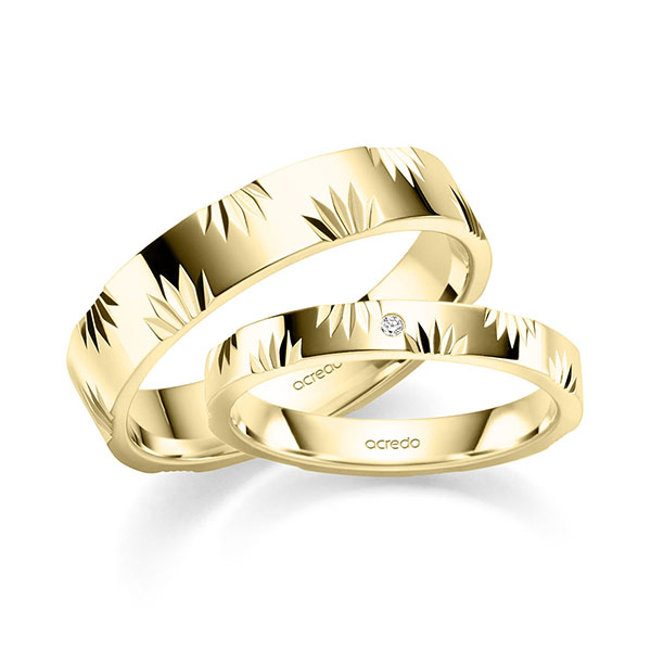 Set Klassieke trouwringen in geelgoud 14 kt. met in totaal 0,008 ct. Briljant tw/si van acredo