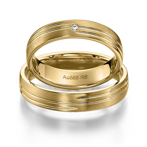 Set Klassieke trouwringen in geelgoud 14 kt. met in totaal 0,015 ct. Briljant tw/si van acredo - S-1145-1