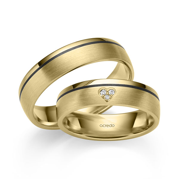 Set Klassieke trouwringen in geelgoud 14 kt. met in totaal 0,021 ct. Briljant tw/si van acredo