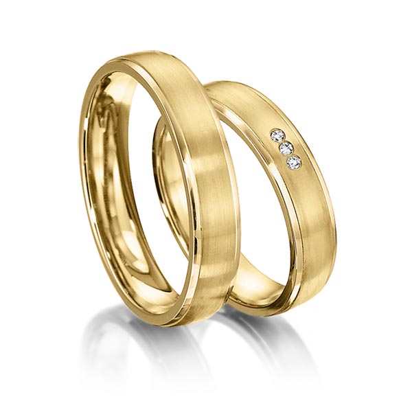 Set Klassieke trouwringen in geelgoud 14 kt. met in totaal 0,024 ct. Briljant tw/si van acredo