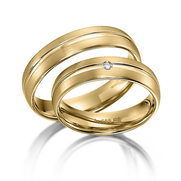 Set Klassieke trouwringen in geelgoud 14 kt. met in totaal 0,02 ct. Briljant tw/si van acredo - S-1119-2