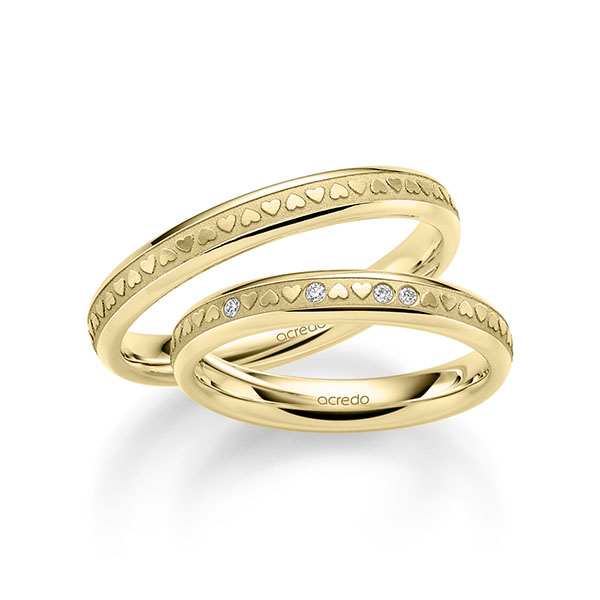 Set Klassieke trouwringen in geelgoud 14 kt. met in totaal 0,032 ct. Briljant tw/si van acredo