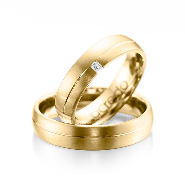 Set Klassieke trouwringen in geelgoud 14 kt. met in totaal 0,03 ct. Briljant tw/si van acredo - A-1070-8