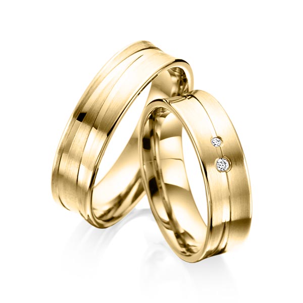 Set Klassieke trouwringen in geelgoud 14 kt. met in totaal 0,03 ct. Briljant tw/si van acredo - A-3002-3 Set Klassieke trouwringen in geelgoud 14 kt. met in totaal 0,03 ct. Briljant tw/si van acredo - A-3002-3