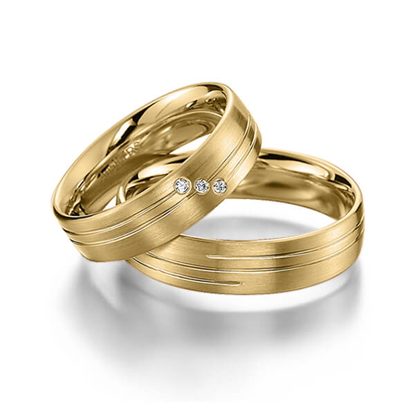 Set Klassieke trouwringen in geelgoud 14 kt. met in totaal 0,03 ct. Briljant tw/si van acredo - S-1144-2