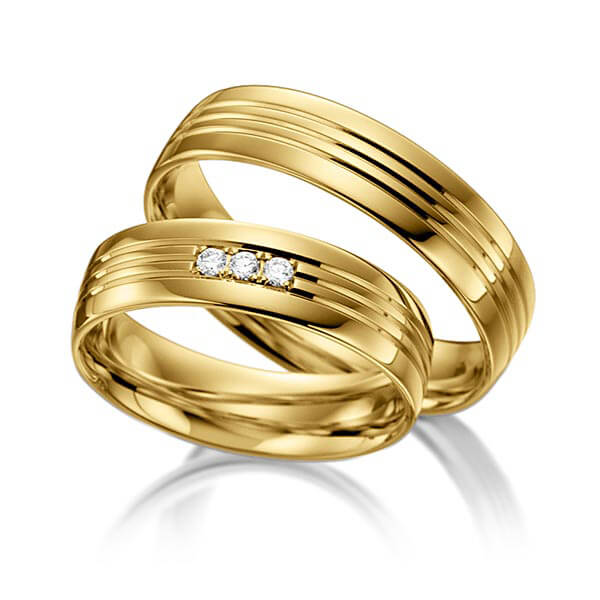 Set Klassieke trouwringen in geelgoud 14 kt. met in totaal 0,045 ct. Briljant tw/si van acredo - S-1100-1