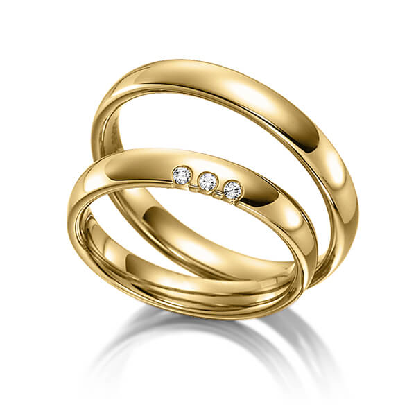 Set klassieke trouwringen in geelgoud 14 kt. met in totaal 0,045 ct. Briljant tw/si van acredo - S-1117-3