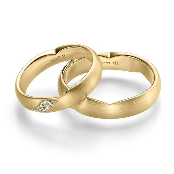 Set Klassieke trouwringen in geelgoud 14 kt. met in totaal 0,048 ct. Briljant tw/si van acredo