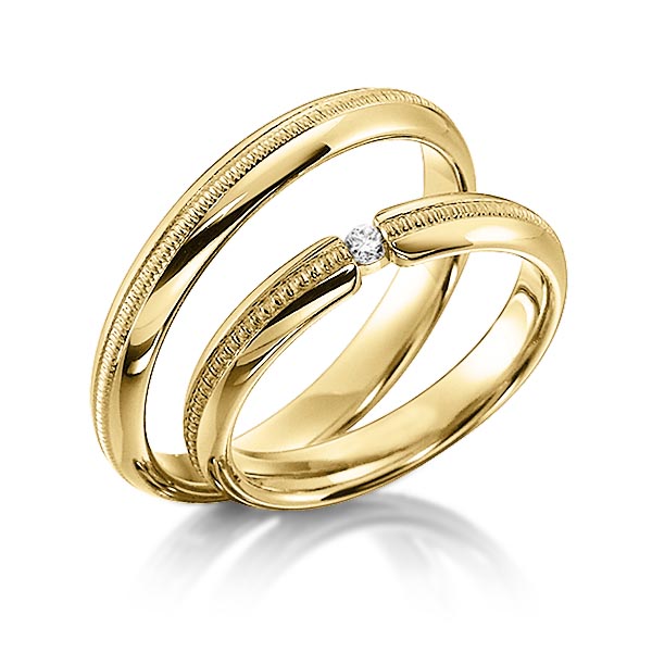 Set Klassieke trouwringen in geelgoud 14 kt. met in totaal 0,04 ct. Briljant tw/si van acredo - S-1135-1