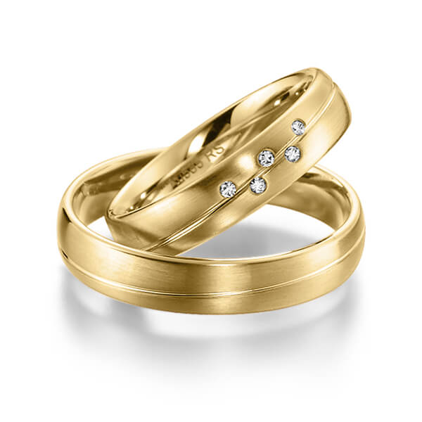 Set Klassieke trouwringen in geelgoud 14 kt. met in totaal 0,04 ct. Briljant tw/si van acredo - S-1143-2