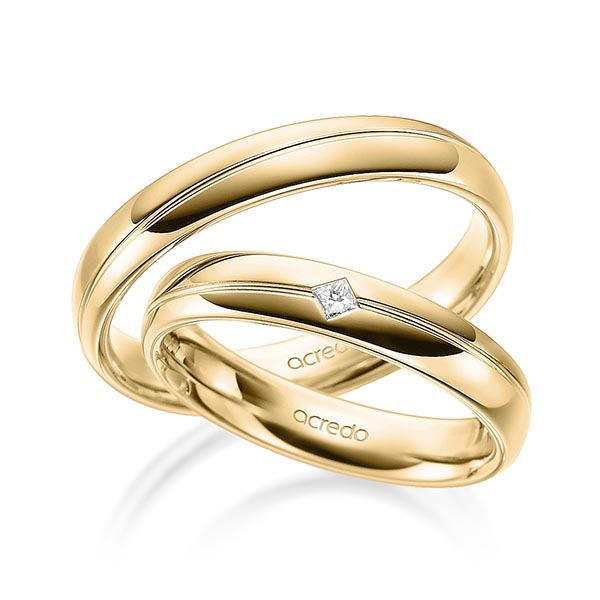 Set Klassieke trouwringen in geelgoud 14 kt. met in totaal 0,04 ct. Princess-Diamant tw/si van acredo