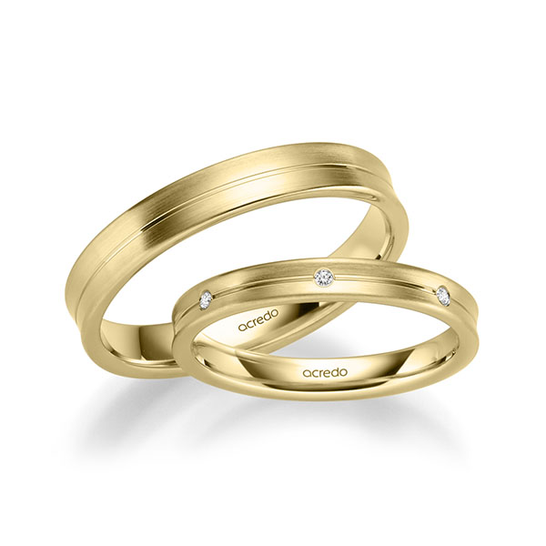 Set Klassieke trouwringen in geelgoud 14 kt. met in totaal 0,056 ct. Briljant tw/si van acredo - A-4002-7 Set Klassieke trouwringen in geelgoud 14 kt. met in totaal 0,056 ct. Briljant tw/si van acredo - A-4002-7