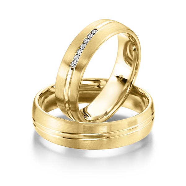 Set Klassieke trouwringen in geelgoud 14 kt. met in totaal 0,056 ct. Briljant tw/si van acredo - S-1140-1