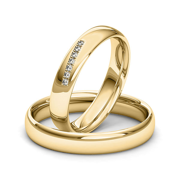 Set klassieke trouwringen in geelgoud 14 kt. met in totaal 0,056 ct. Briljant tw/si van Merii - M-1251-1