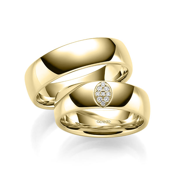 Set klassieke trouwringen in geelgoud 14 kt. met in totaal 0,057 ct. Briljant tw/si van acredo - A-2005-1