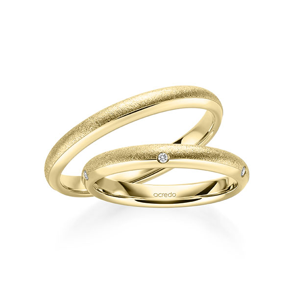 Set Klassieke trouwringen in geelgoud 14 kt. met in totaal 0,05 ct. Briljant tw/si van acredo