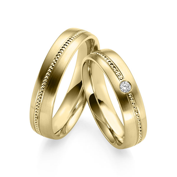 Set Klassieke trouwringen in geelgoud 14 kt. met in totaal 0,05 ct. Briljant tw/si van Eternal Touch