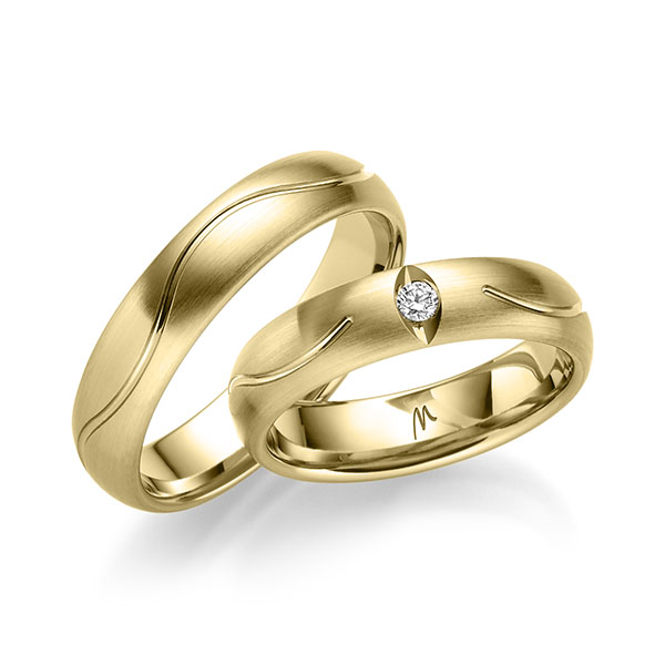 Set Klassieke trouwringen in geelgoud 14 kt. met in totaal 0,05 ct. Briljant tw/si van Merii - M-1307-3