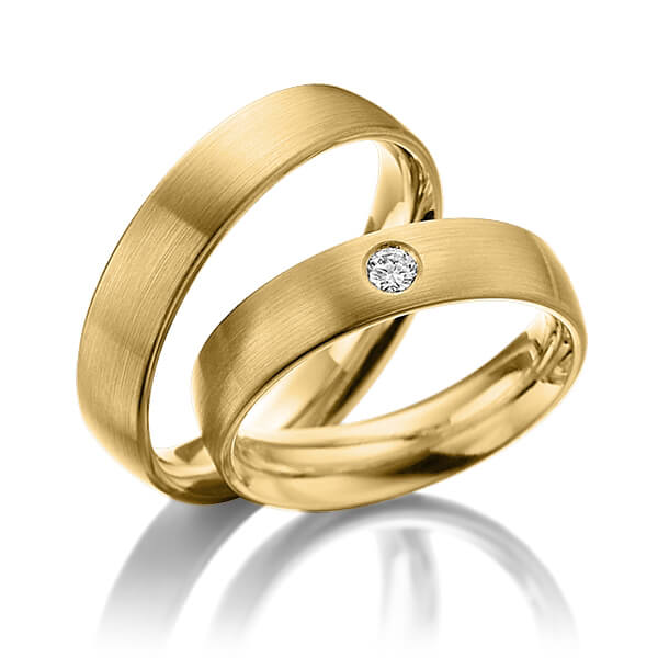 Set klassieke trouwringen in geelgoud 14 kt. met in totaal 0,05 ct. Briljant tw/si van Steinberg - Q-1013-2