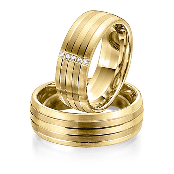 Set Klassieke trouwringen in geelgoud 14 kt. met in totaal 0,05 ct. Briljant tw/si van Steinberg
