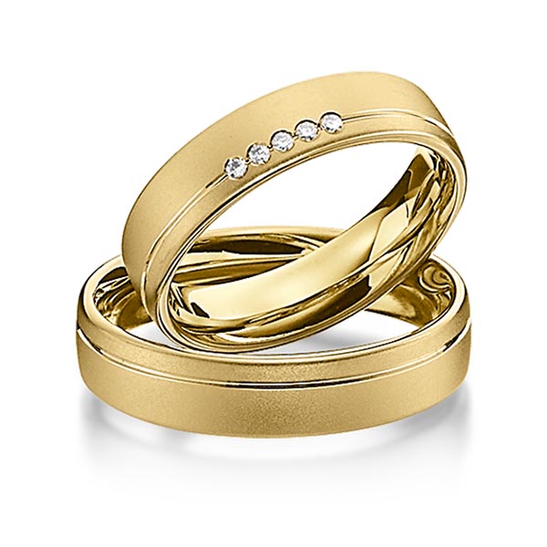 Set Klassieke trouwringen in geelgoud 14 kt. met in totaal 0,05 ct. Briljant tw/si van Steinberg