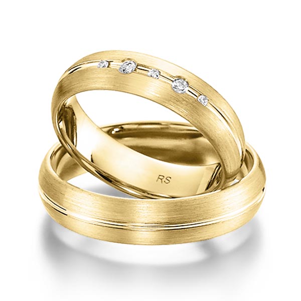 Set Klassieke trouwringen in geelgoud 14 kt. met in totaal 0,064 ct. Briljant tw/si van acredo - S-1163-4