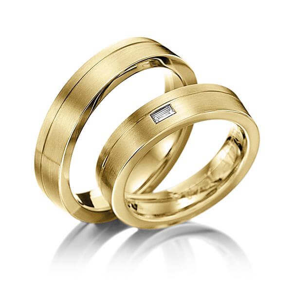 Set Klassieke trouwringen in geelgoud 14 kt. met in totaal 0,06 ct. Baguette-Diamant tw,vs van Eternal Touch