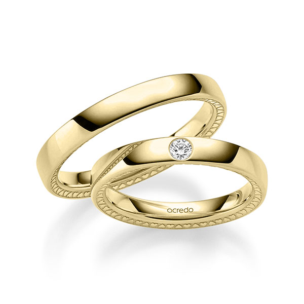 Set Klassieke trouwringen in geelgoud 14 kt. met in totaal 0,06 ct. Briljant tw/si van acredo