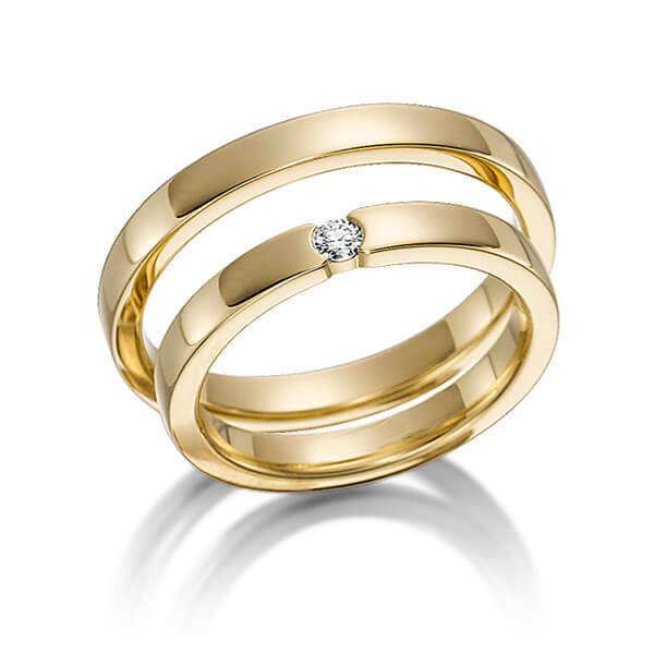 Set klassieke trouwringen in geelgoud 14 kt. met in totaal 0,06 ct. Briljant tw/si van acredo - S-1113-2