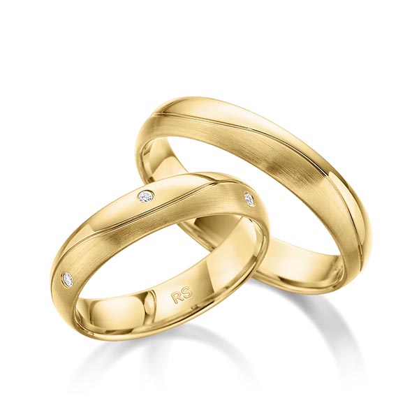 Set Klassieke trouwringen in geelgoud 14 kt. met in totaal 0,06 ct. Briljant tw/si van acredo