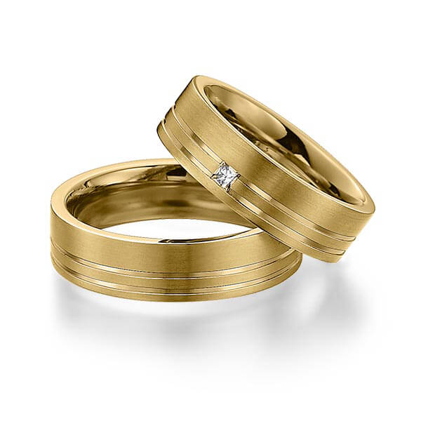 Set Klassieke trouwringen in geelgoud 14 kt. met in totaal 0,06 ct. Princess-Diamant tw/si van Eternal Touch