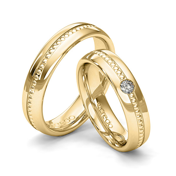 Set Klassieke trouwringen in geelgoud 14 kt. met in totaal 0,08 ct. Briljant tw/si van acredo - A-2003-6