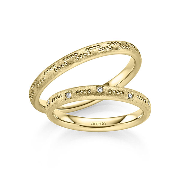 Set Klassieke trouwringen in geelgoud 14 kt. met in totaal 0,08 ct. Briljant tw/si van acredo - S-1357-4