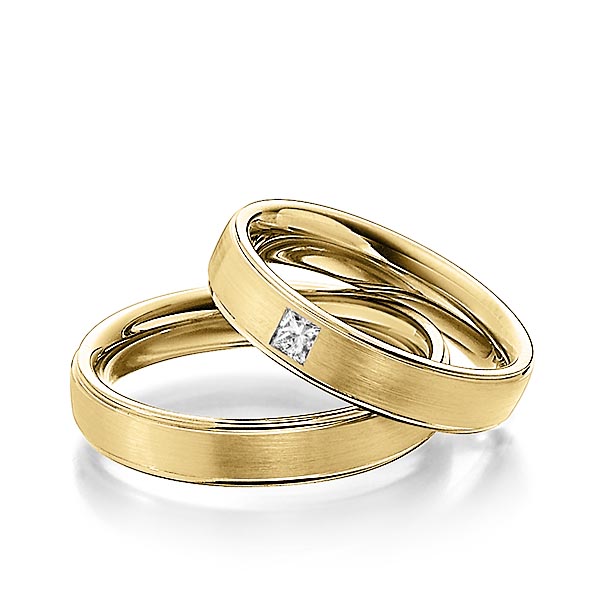 Set Klassieke trouwringen in geelgoud 14 kt. met in totaal 0,08 ct. Princess-Diamant tw/si van Steinberg