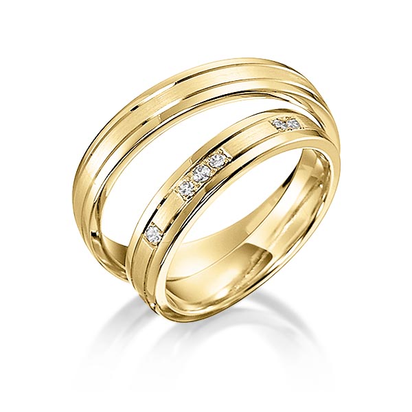 Set Klassieke trouwringen in geelgoud 14 kt. met in totaal 0,09 ct. Briljant tw/si van acredo - S-1128-3