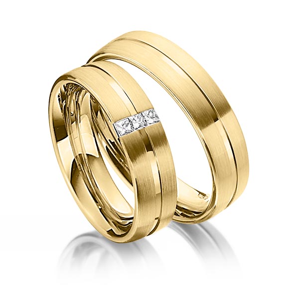 Set Klassieke trouwringen in geelgoud 14 kt. met in totaal 0,09 ct. Princess-Diamant tw/si van Steinberg